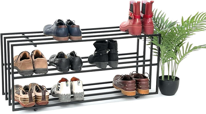 DanDiBo Schuhregal Metall Schwarz 3 Ebenen 96552 Schuhablage Schuhständer Modern Stabil Massiv Schuh