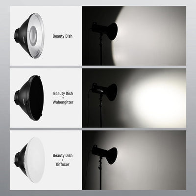 NEEWER 30cm Metall Beauty Dish Bowens Mount Reflektor Set mit weissem Diffusor, Honeycomb Grid für S