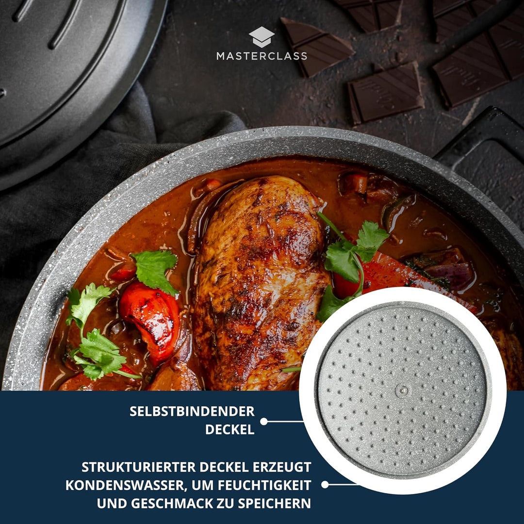 MasterClass Auflaufform mit Deckel 24 cm, leichter Aluminiumguss, Induktionsherd und ofenfest, schwa