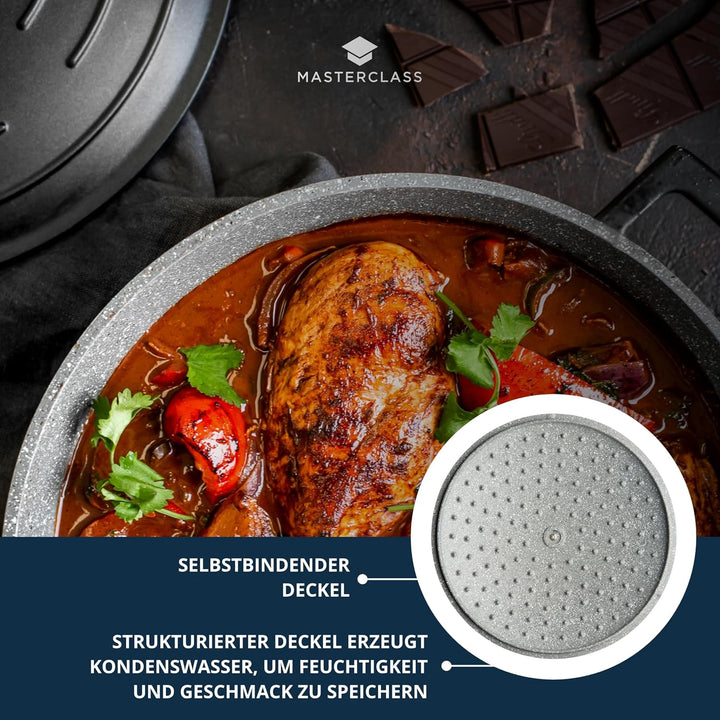 MasterClass Auflaufform mit Deckel 24 cm, leichter Aluminiumguss, Induktionsherd und ofenfest, schwa