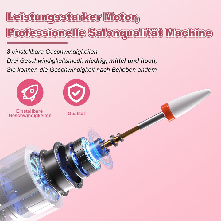 CIVPOWER Elektrische Nagelfräser für Gelnägel: Kabelloses Tragbares Nagelfeilen-Set für Acryl, Wiede