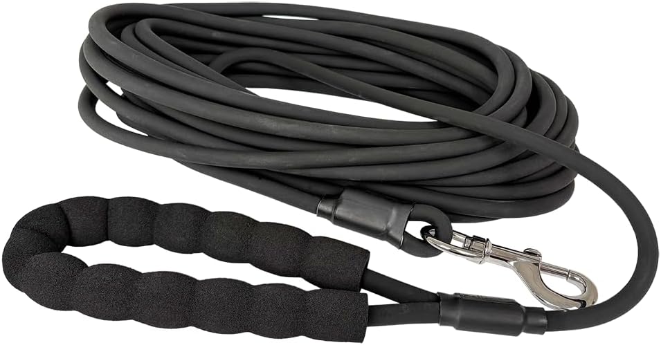 Petlando Hundeleine Trekking Rund 10 m Schwarz mit Griff, Schleppleine extrem robust & Abriebfest, p