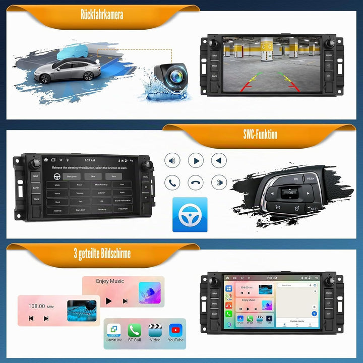 Android 15, 6G+128G 8Kern Autoradio für Jeep Wrangler Compass Grand Cherokee/Chrysler 300C/Dodge Ram