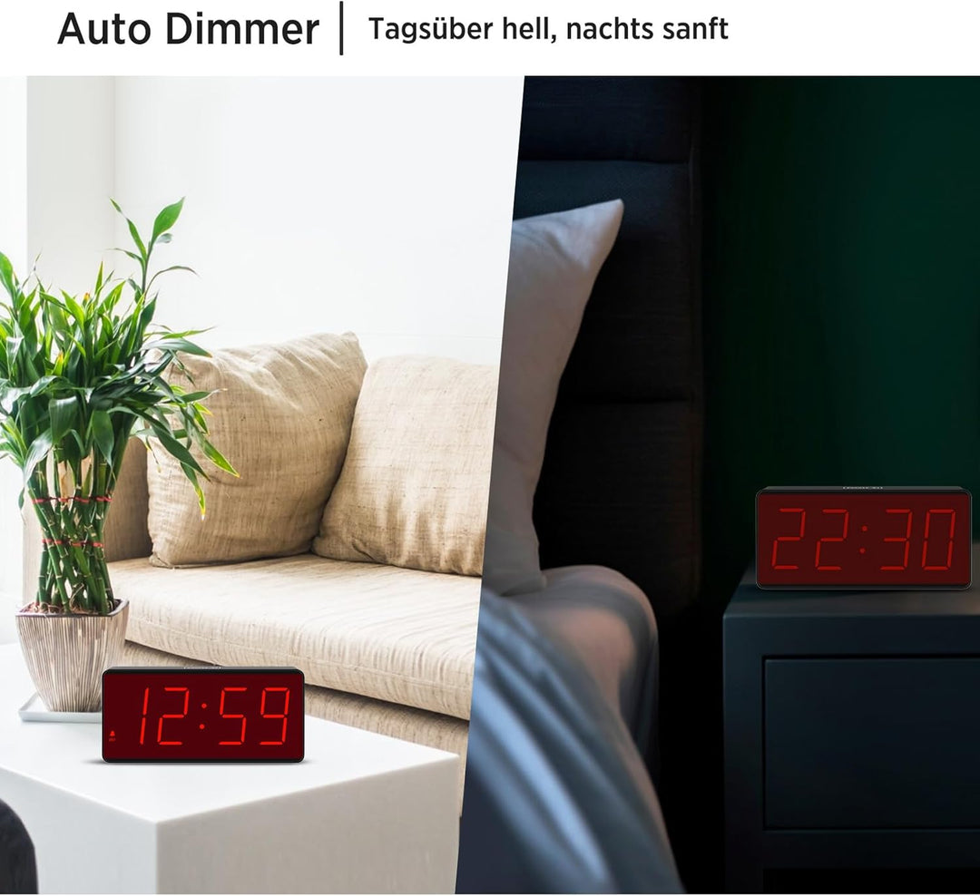 Eachui Wecker digital Batteriebetrieben mit grossen Zahlen, Digitaler Wecker mit LED Display, regelb