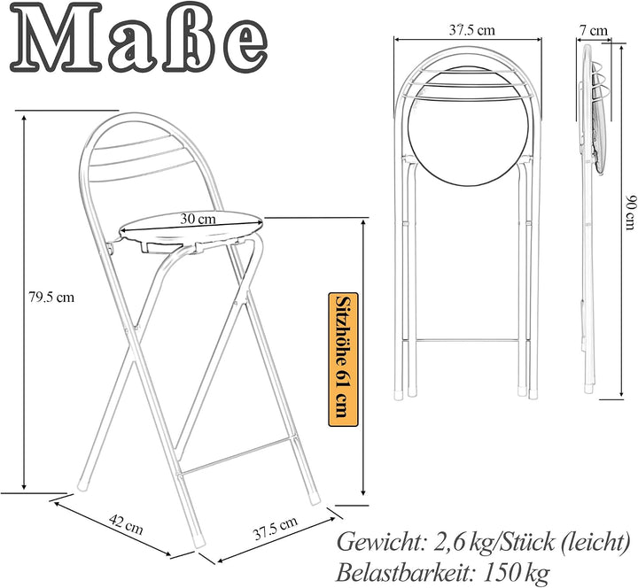 Liink1Ga 1 Stück Barhocker Klappbar mit Lehne, Klapphocker Faltbar Bar Hocker Klappbar Stuhl Barstüh