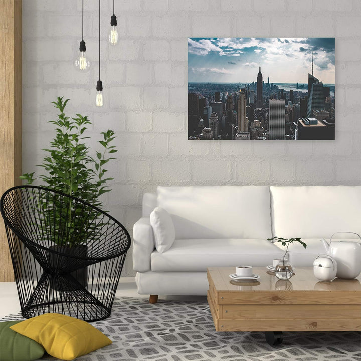 Feeby Wandbild New York Druckbild Leinwandbild Wolkenkratzer Blau 100x70 cm Leinwandbild 100x70 cm B