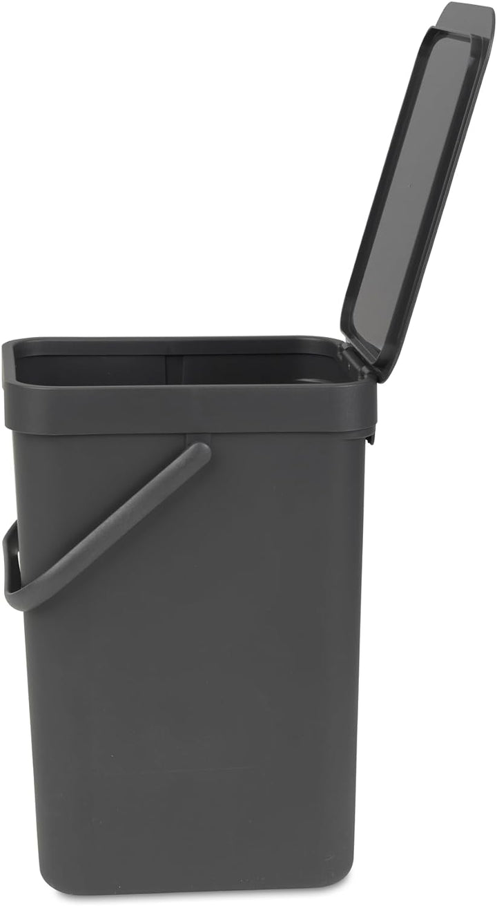 Brabantia Sort & Go Küchen-Recyclingbehälter (12 l/grau), stapelbarer Abfallbehälter mit Griff und a