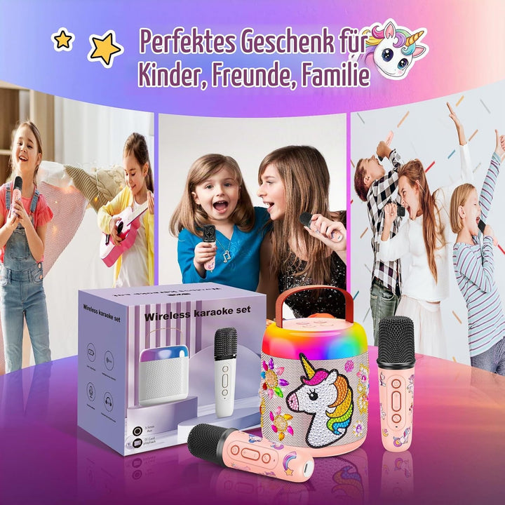Karaoke Maschine mit 2 Mikrofon Kinder, Einhorn Geschenke für Mädchen Geschenk Mädchen 3-12 Jahre, T