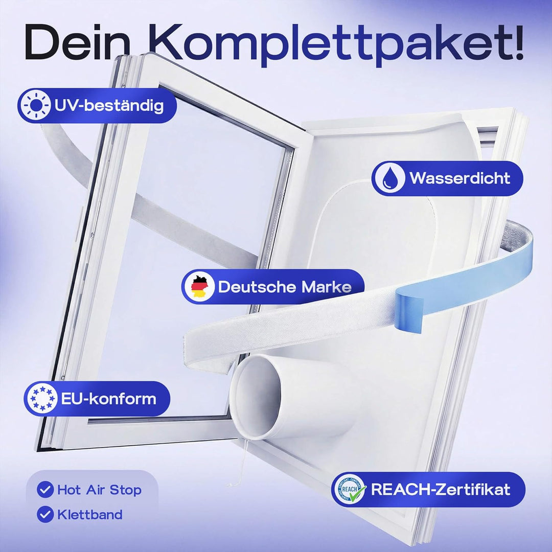 Fensterabdichtung mobile Klimaanlage - Abluftschlauch Fenster (S3) | HeatProtect Material, Insekteng