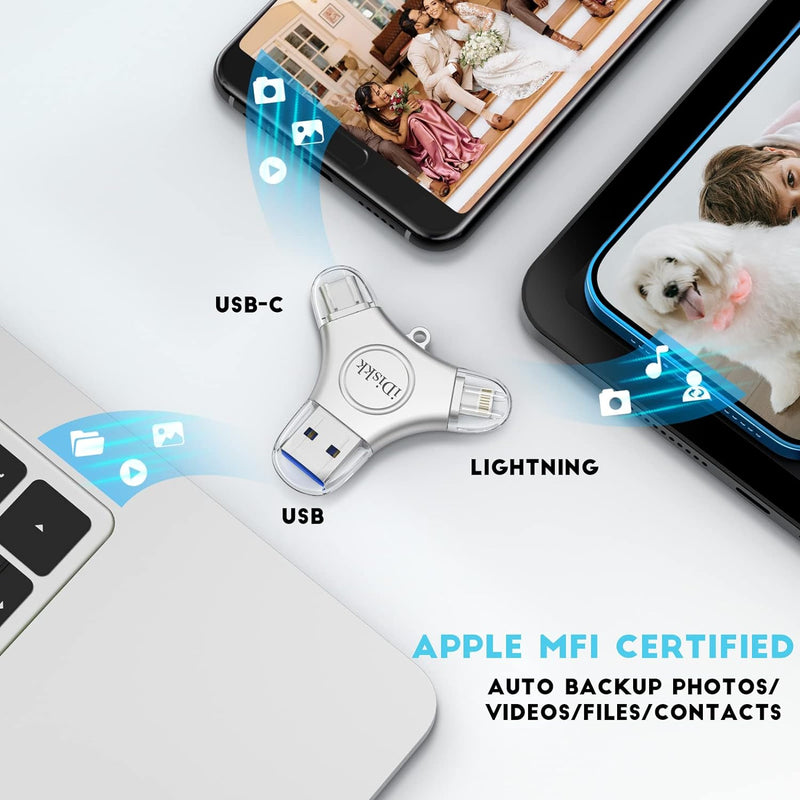 iDiskk Fotostick für iPhone/iPad, 3-in-1 USB-C 128 GB iPhone-Speicherstick mit MFi-Zertifizierung, i