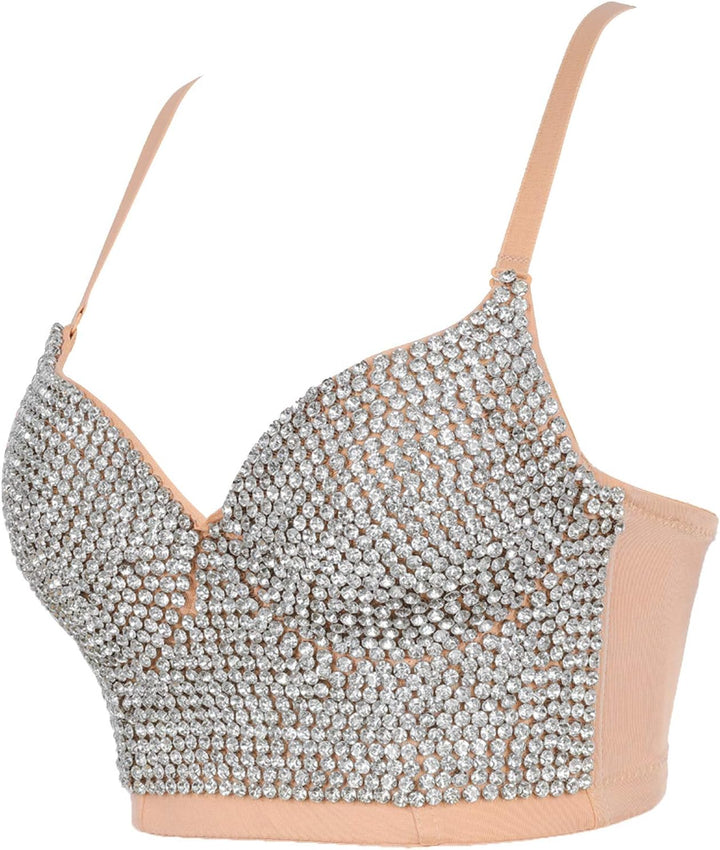 Damen Korsett Bustier BH Dessous Tank Top Trägertop Crop Top Corsage Schlanke Weste # 1 Silber & Bei