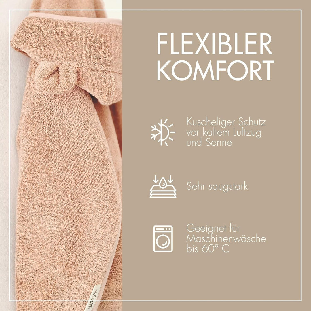 MOYO Baby Badeponcho Mit Bärenohren in Puder - Kinder Badetuch für 0-3 Jahre - Weicher Poncho Aus 10