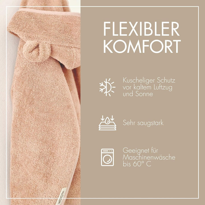 MOYO Baby Badeponcho Mit Bärenohren in Puder - Kinder Badetuch für 0-3 Jahre - Weicher Poncho Aus 10