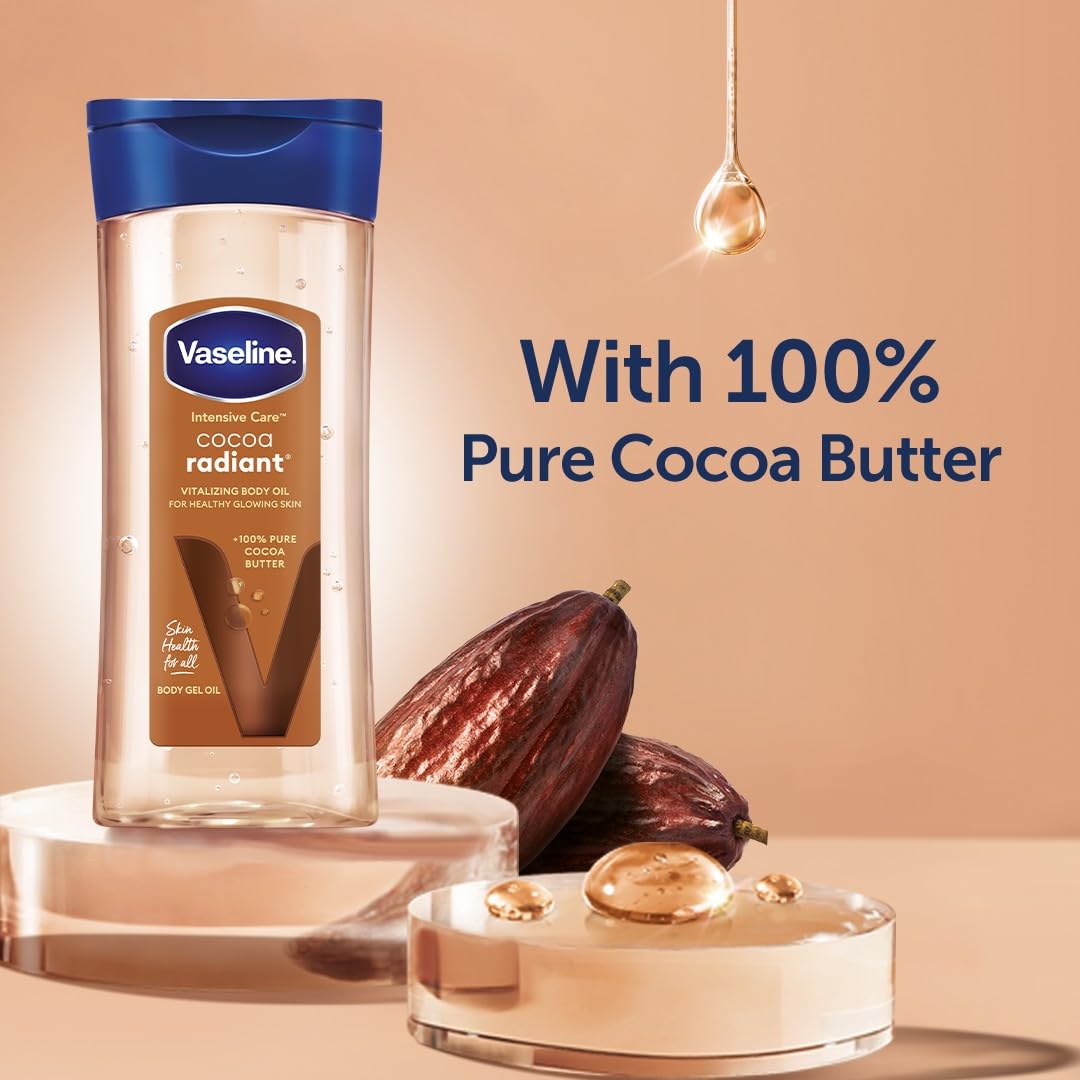 Vaseline Intensive Care Cocoa Radiant für strahlende Haut, Körpergelöl mit reiner Kakaobutter + rege