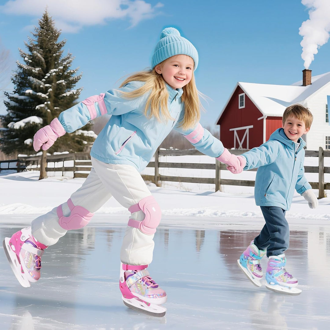Nattork Mädchen-Eislaufschuhe für Kinder, 4-Fach verstellbar, Butterfly-Eislaufschuhe mit Fleecefutt