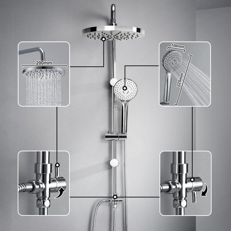 JOHO Edelstahl Duschsystem Duschset Duschstange Regenduschset mit ABS Kopfbrause D23cm ABS YT-D23cm