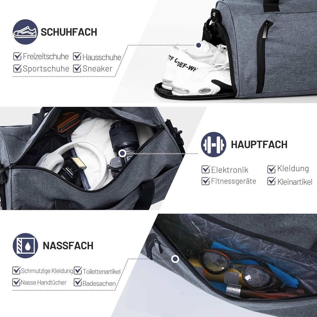 BECOJADDE Sporttaschen für Damen und Herren, 25L Reisetasche Duffel Bag Übernachtungstasche mit Schu
