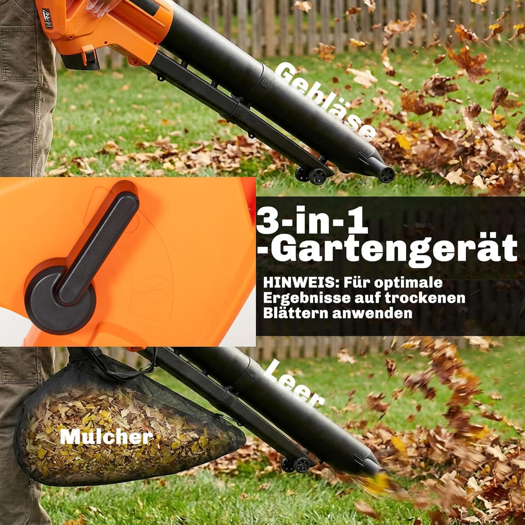 Outsunny Elektrischer Laubbläser und Staubsauger 3000W 3-in-1 Gebläse | Laubbläser und -sauger, 40L