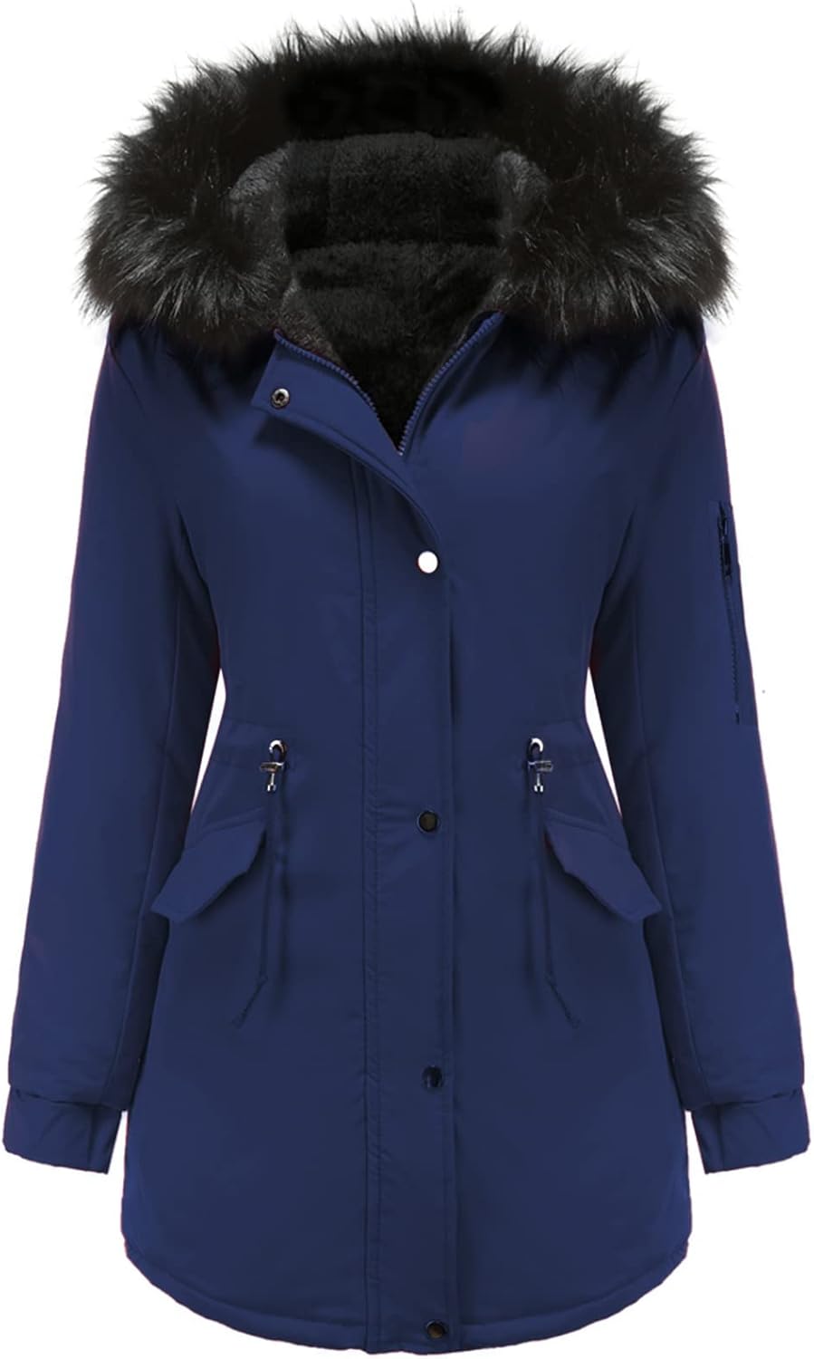 Tuopuda Jacke Damen Wintermantel mit Kapuze Reissverschluss Parka Mantel Langarm Hooded Jacket Schwa