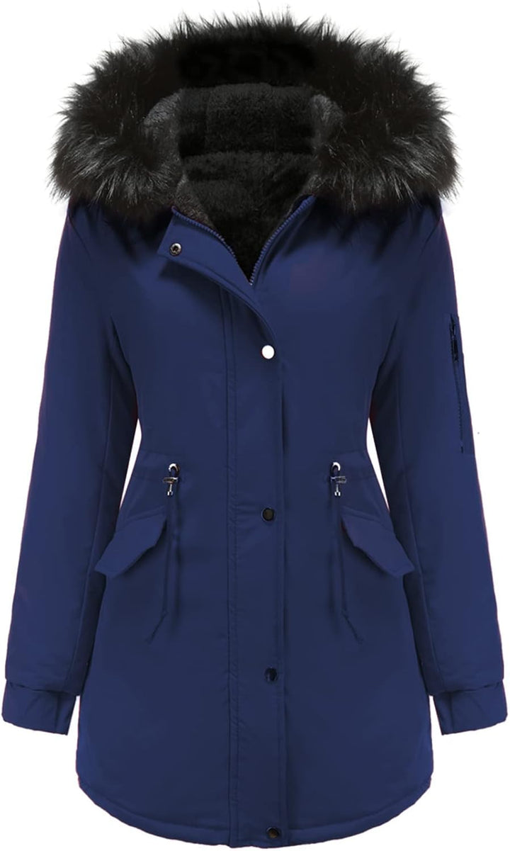 Tuopuda Jacke Damen Wintermantel mit Kapuze Reissverschluss Parka Mantel Langarm Hooded Jacket Schwa