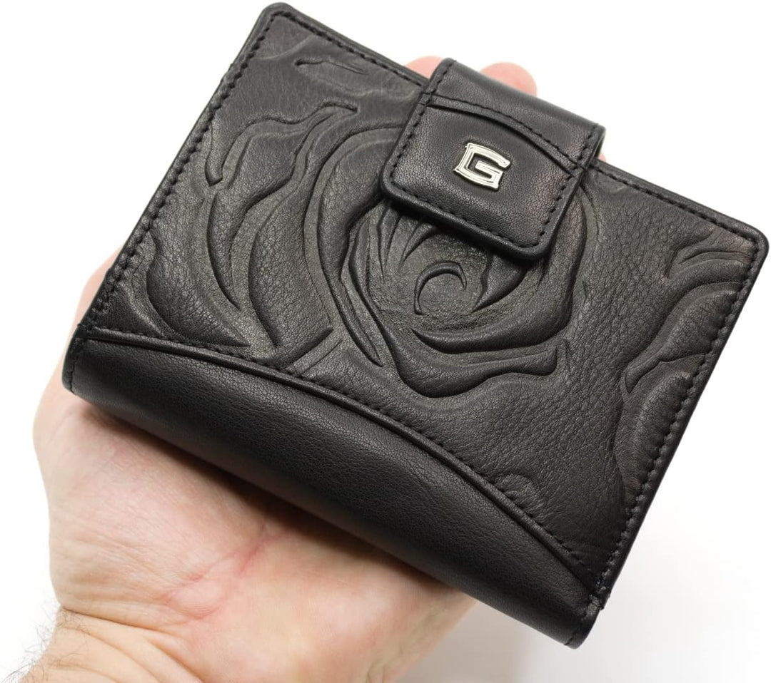 Giudi Geldbörse Damen Leder Mittel-Gross Echtleder Portemonnaie (13x10x2,5) (Schwarz), Schwarz