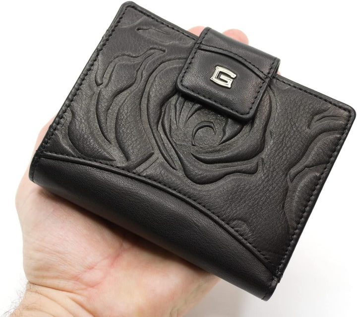 Giudi Geldbörse Damen Leder Mittel-Gross Echtleder Portemonnaie (13x10x2,5) (Schwarz), Schwarz