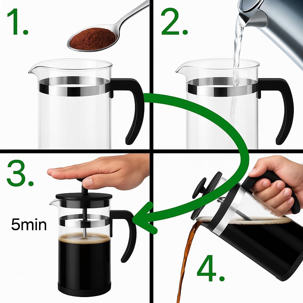 French Press Kaffeebereiter,1000 ml-Glas Kaffeepresse,aus Edelstahlfilter und Glasbehälter - Kaffeek