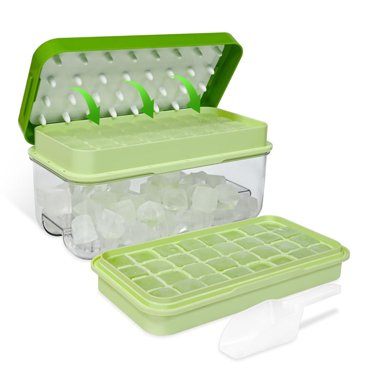 Ice Trays for Freezer with Lid & Bin, Ice Cube Tray Making 64 pcs Ice Cubes, Easy Press to Release I