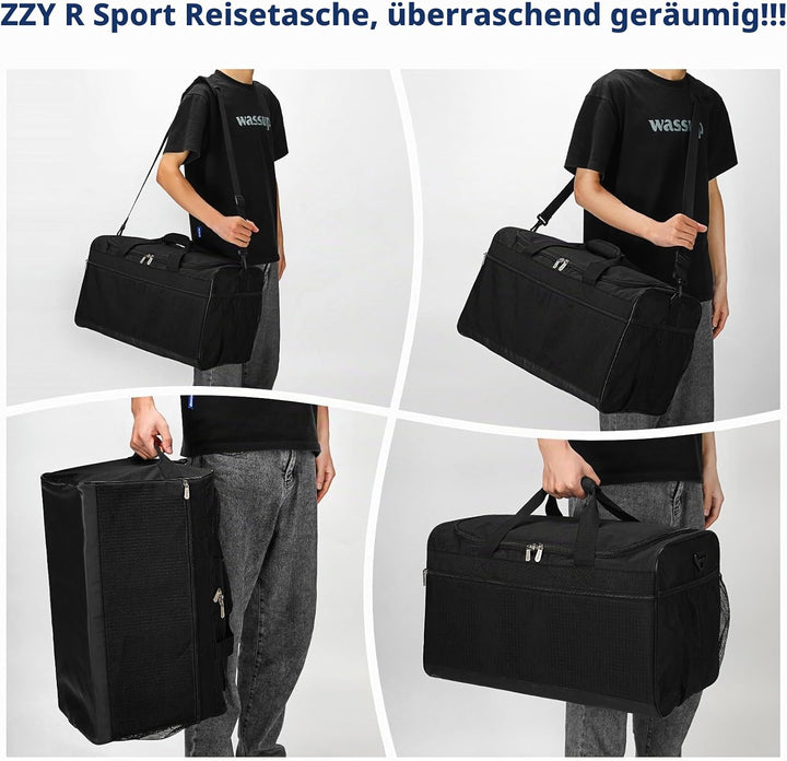 Sporttasche Reisetasche Fitness Tasche mit Schultergurt Wochenendtasche für Damen und Herren (Schwar