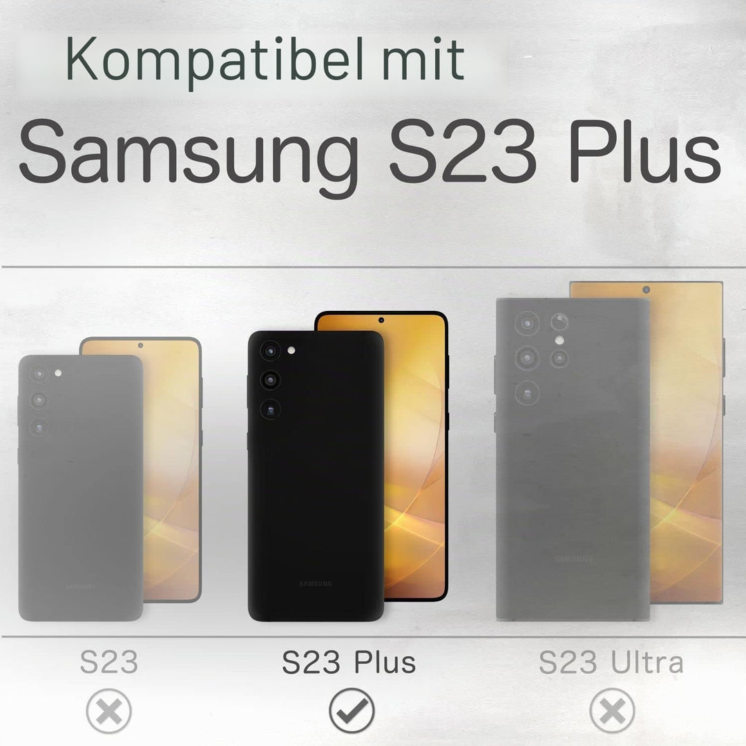 NALIA Echt-Leder Flip-Case kompatibel mit Samsung Galaxy S23 Plus Hülle, 360 Grad Bookcase, RFID-Sch
