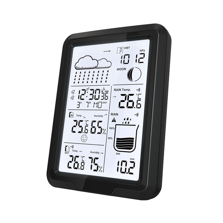SOUCCESS Funk-Wetterstation mit Aussensensor und Regenmesser - batteriebetrieben, Funkzeit via DCF,