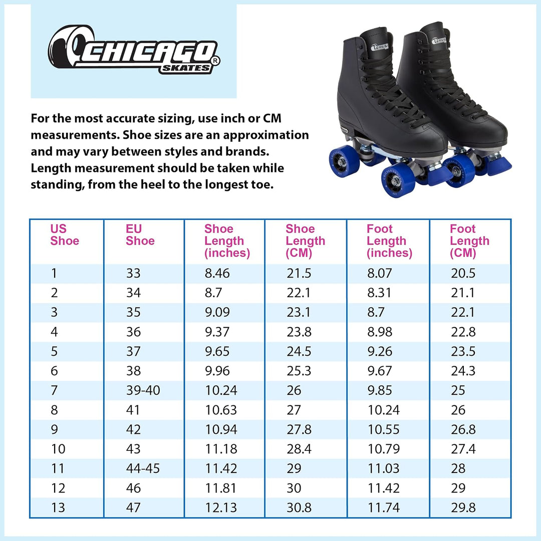 CHICAGO Skates Herren Classic Rollschuhe – Premium Black Quad Rink Skates UK 8 / EU 42, UK 8 / EU 42