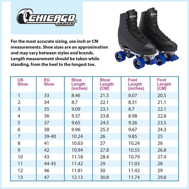 CHICAGO Skates Herren Classic Rollschuhe – Premium Black Quad Rink Skates UK 8 / EU 42, UK 8 / EU 42