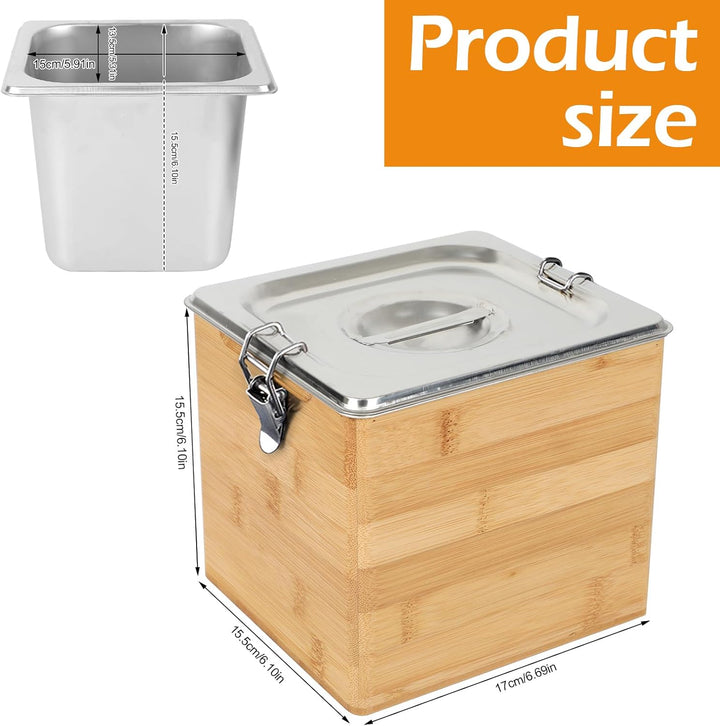 Komposteimer Küche, Edelstahl Biomülleimer Küche mit Deckel & Holzbox, Geruchsdicht, Spülmaschinenfe