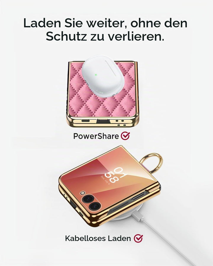 Miimall Lederhülle Kompatibel mit Samsung Galaxy Z Flip 7 Hülle mit Ring Ständer &amp; Kameraschutz [Lux