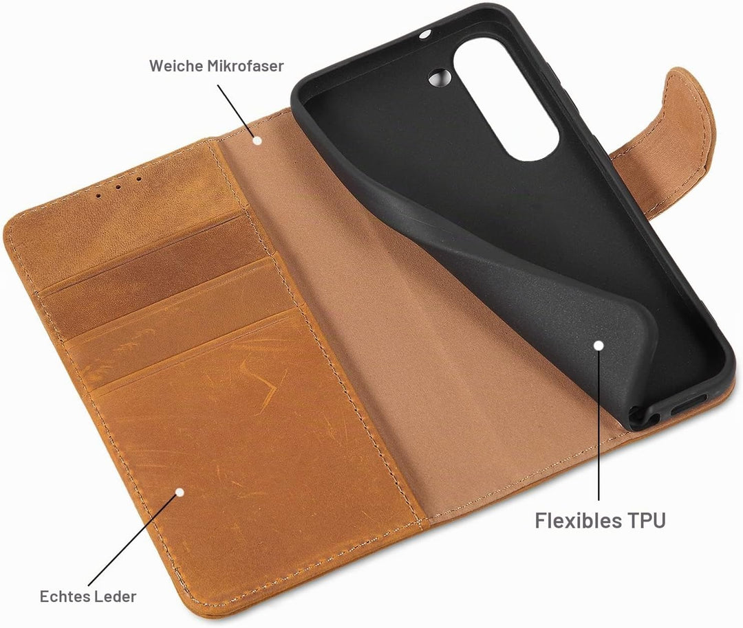LENSUN Echtleder Hülle für Samsung Galaxy S23, Handyhülle [Echtes Leder] [Kartenfach] [RFID Schutz]