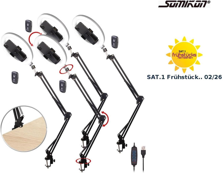Somikon iPhone Dokumentenscanner: 4er-Set Dokumentenscanner- &amp; Overhead-Stative, 10"-Ringlicht, Ausl