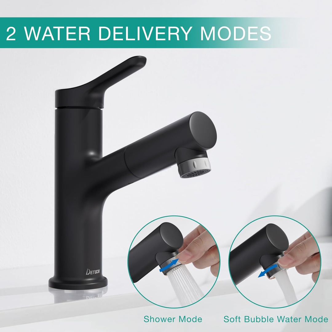 DETBOM Wasserhahn Bad mit Ausziehbar Brause, Armatur Badezimmer mit 2 Strahlarten, Einhebelmischer W
