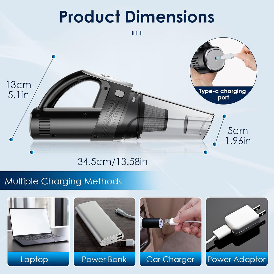 Yontwe Autostaubsauger 120W Handstaubsauger akku 7500-10000PA Handstaubsauger stark 2 Gänge einstell