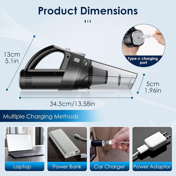 Yontwe Autostaubsauger 120W Handstaubsauger akku 7500-10000PA Handstaubsauger stark 2 Gänge einstell
