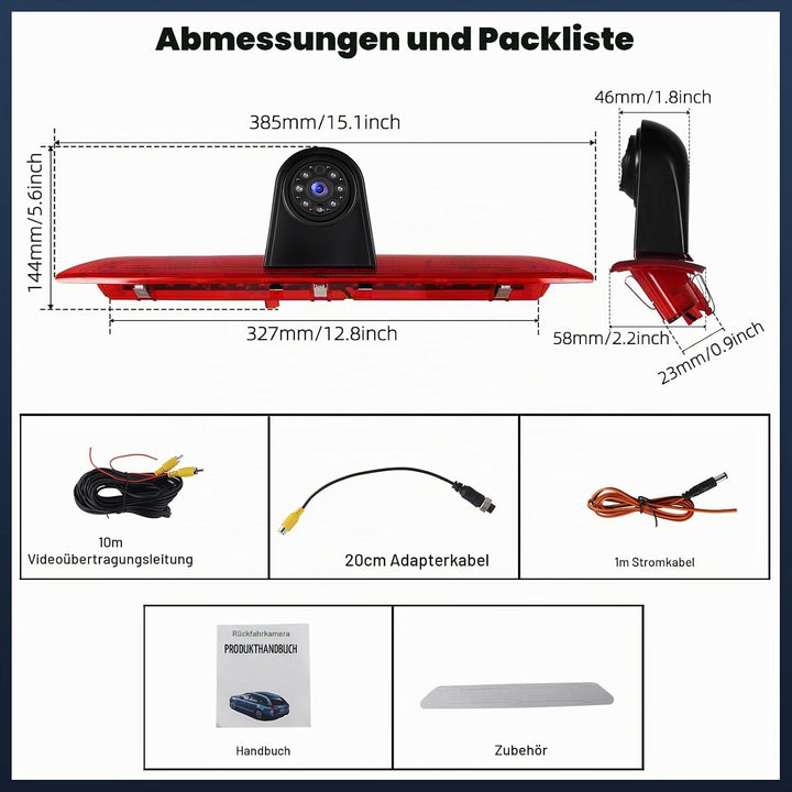 CAMECHO 720P HD Rückfahrkamera Ford Transit Van 2015-2020, 140° Weitwinkel, IP67 wasserdicht, Nachts