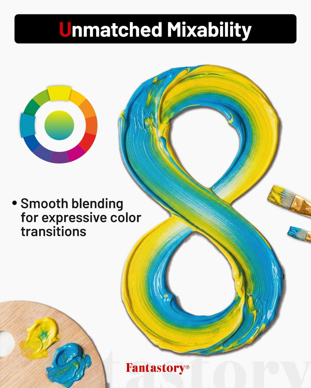 Fantastory Acrylfarben Set 60ml x 36 Farben mit 12 Pinseln, Premium Ungiftig Acrylfarbe, Nicht Verbl