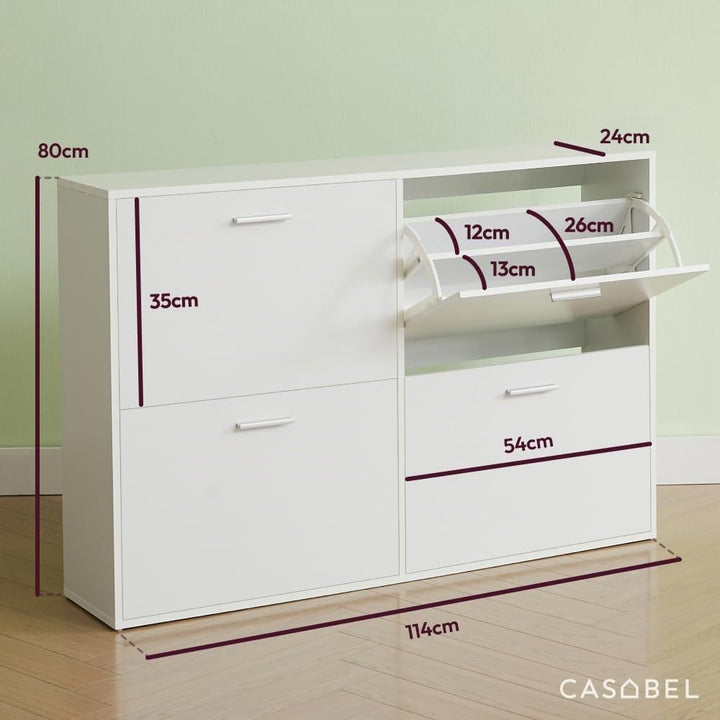 CASABEL Schuhschrank mit 4 Klappen – Schuhschrank Eingang Weiss, Modernes Design, Grosse Kapazität 2