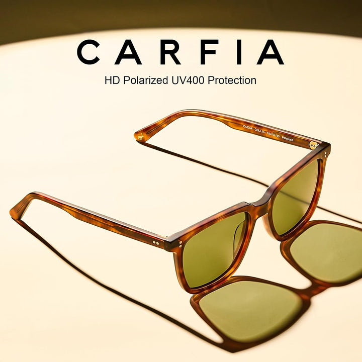 CARFIA Polarisierte Herren Sonnenbrille mit Rechteckig Acetatrahmen, 100% UV-Schutz Sportliche Sonne