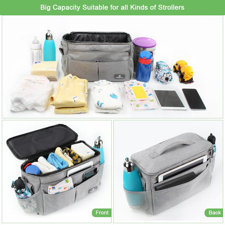 PHILORN Kinderwagen Organizer mit Isolierte Getränkehalter, Schultergurt Grosse Kapazität, Universal
