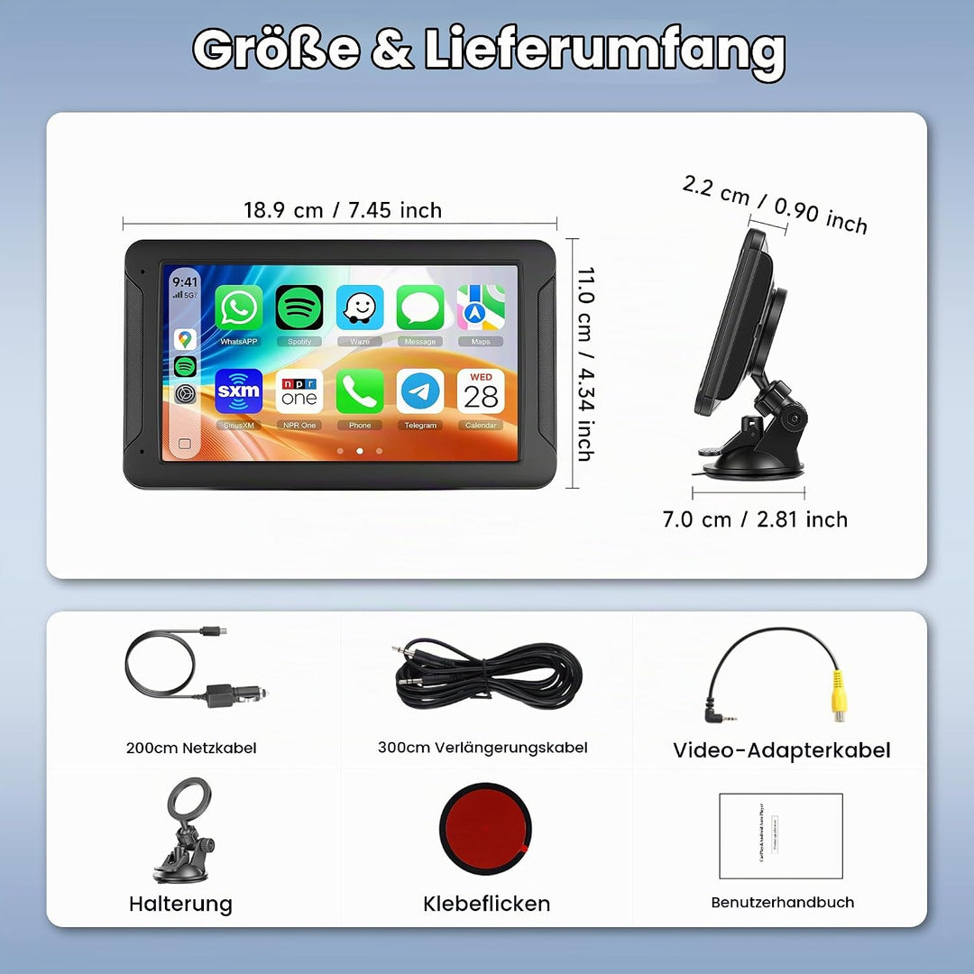 Wireless Carplay &amp; Android Auto Display, Tragbar Autoradio mit 7 Zoll HD IPS Touchscreen Carplay Dis