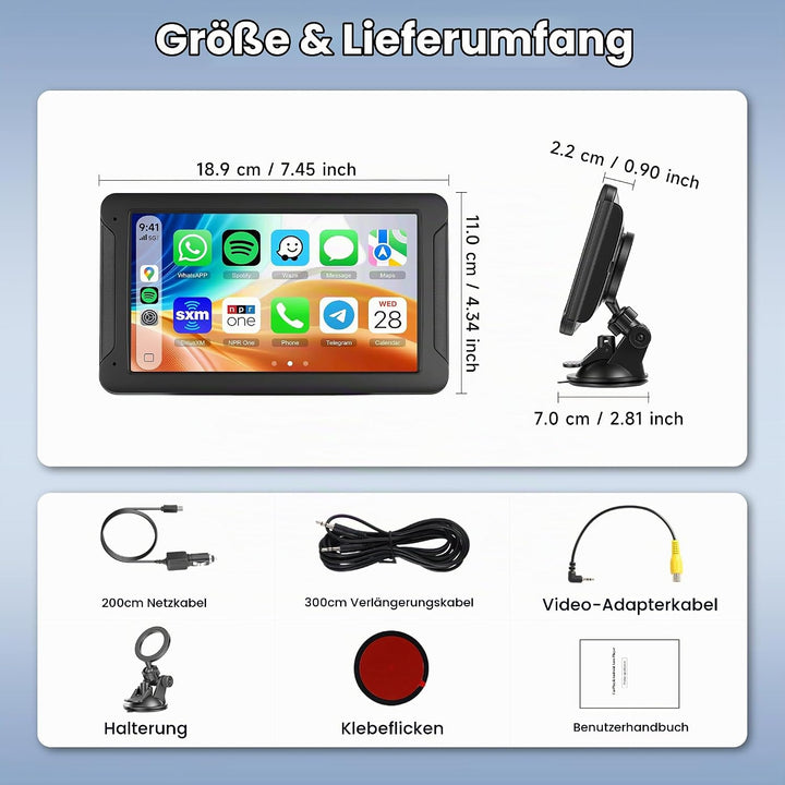 Wireless Carplay &amp; Android Auto Display, Tragbar Autoradio mit 7 Zoll HD IPS Touchscreen Carplay Dis