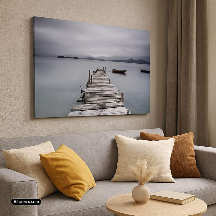ARTTOR Bilder auf Leinwand Brücke See Leinwandbild mit Rahmen 70x50cm Wandbilder Dekoration Wohnzimm