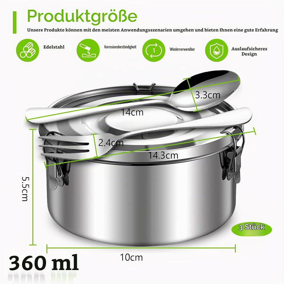 3 Stück Edelstahl Dose mit Deckel, 360ML Edelstahl Snackbox | Edelstahl Dosen, Metalldosen mit Decke