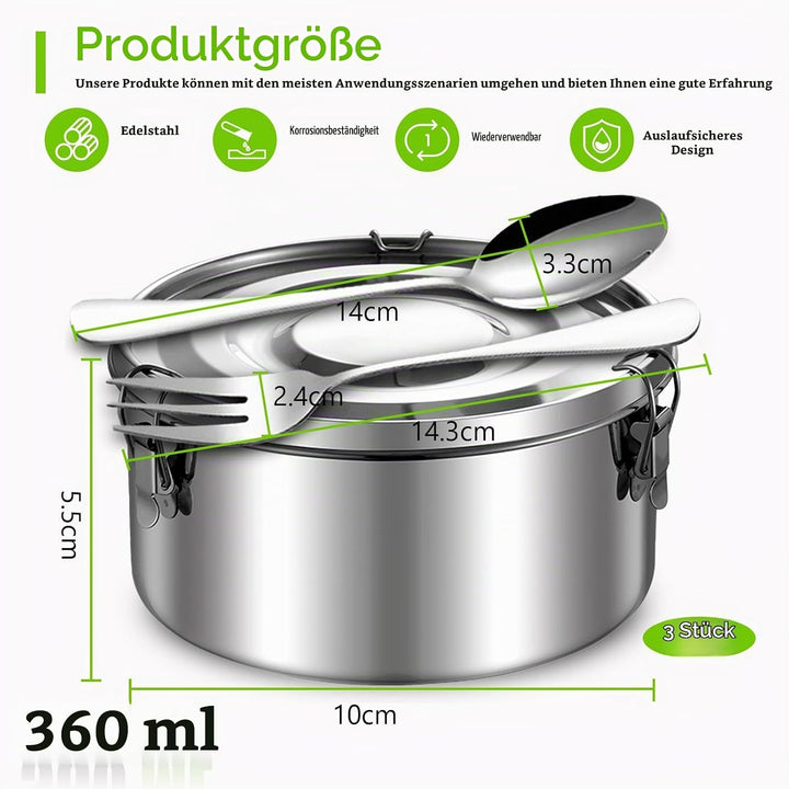 3 Stück Edelstahl Dose mit Deckel, 360ML Edelstahl Snackbox | Edelstahl Dosen, Metalldosen mit Decke